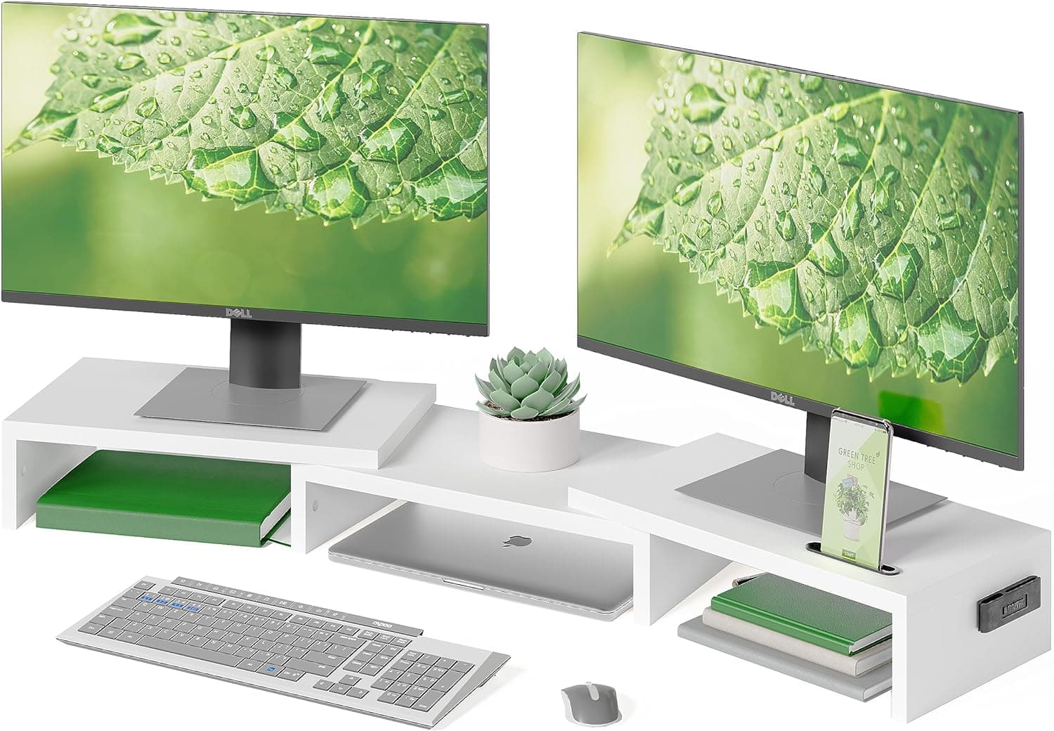 BONTEC Monitor Stand Riser for 2 Monitors, Dual Wide Stand (White)