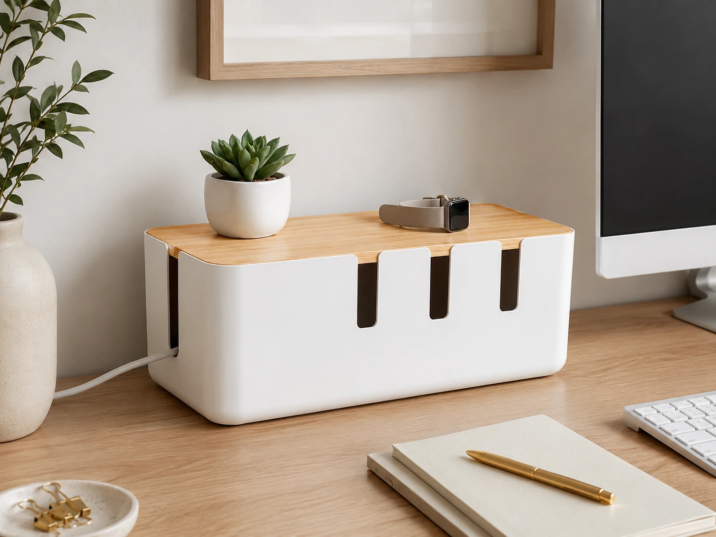 Baskiss Wooden Lid Cable Management Box