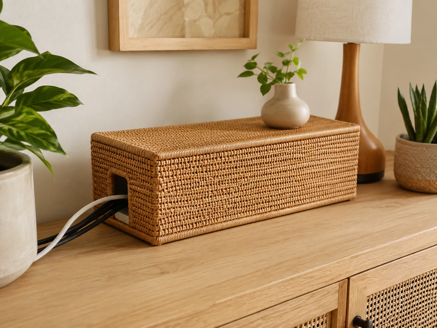 Cantalop Rattan Cable Management Box