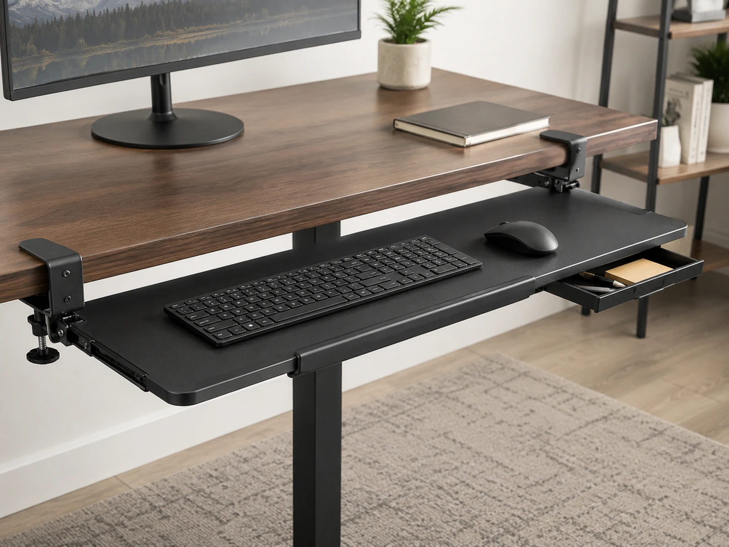 VIVO Large Keyboard Tray with Pencil Drawer, 27 inch, C-Clamp Mount, Ergonomic, Black