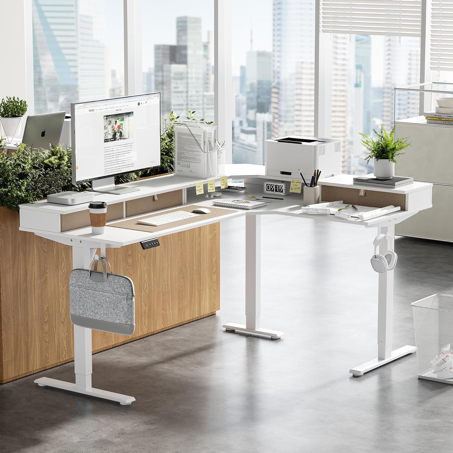 FEZIBO Triple Motor L-Shaped Standing Desk 63 inch
