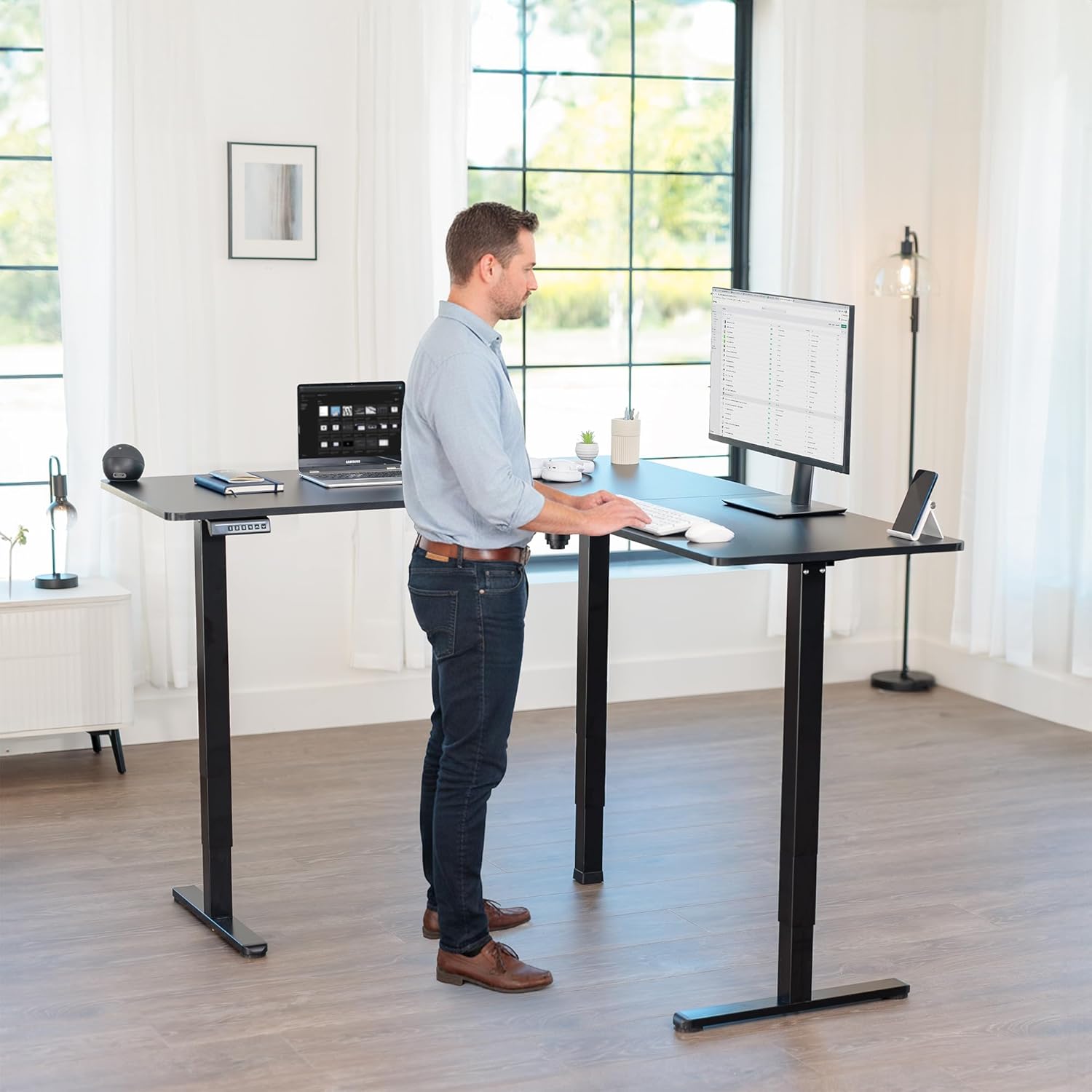 VIVO Electric L-Shaped Standing Desk 63x55 inch