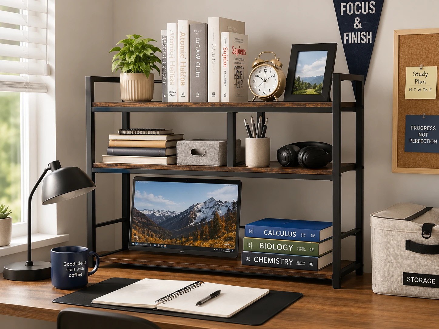 Snughome 31.9-inch Desk Shelf, 3-Tier, Rustic Brown