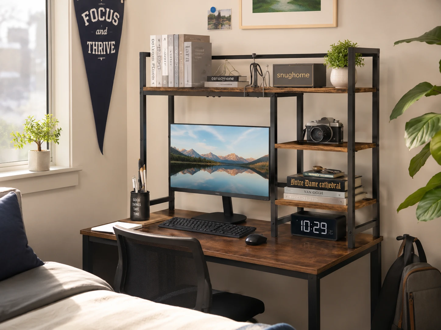 Snughome 38.6-inch Desk Shelf, 4-Tier, Rustic Brown