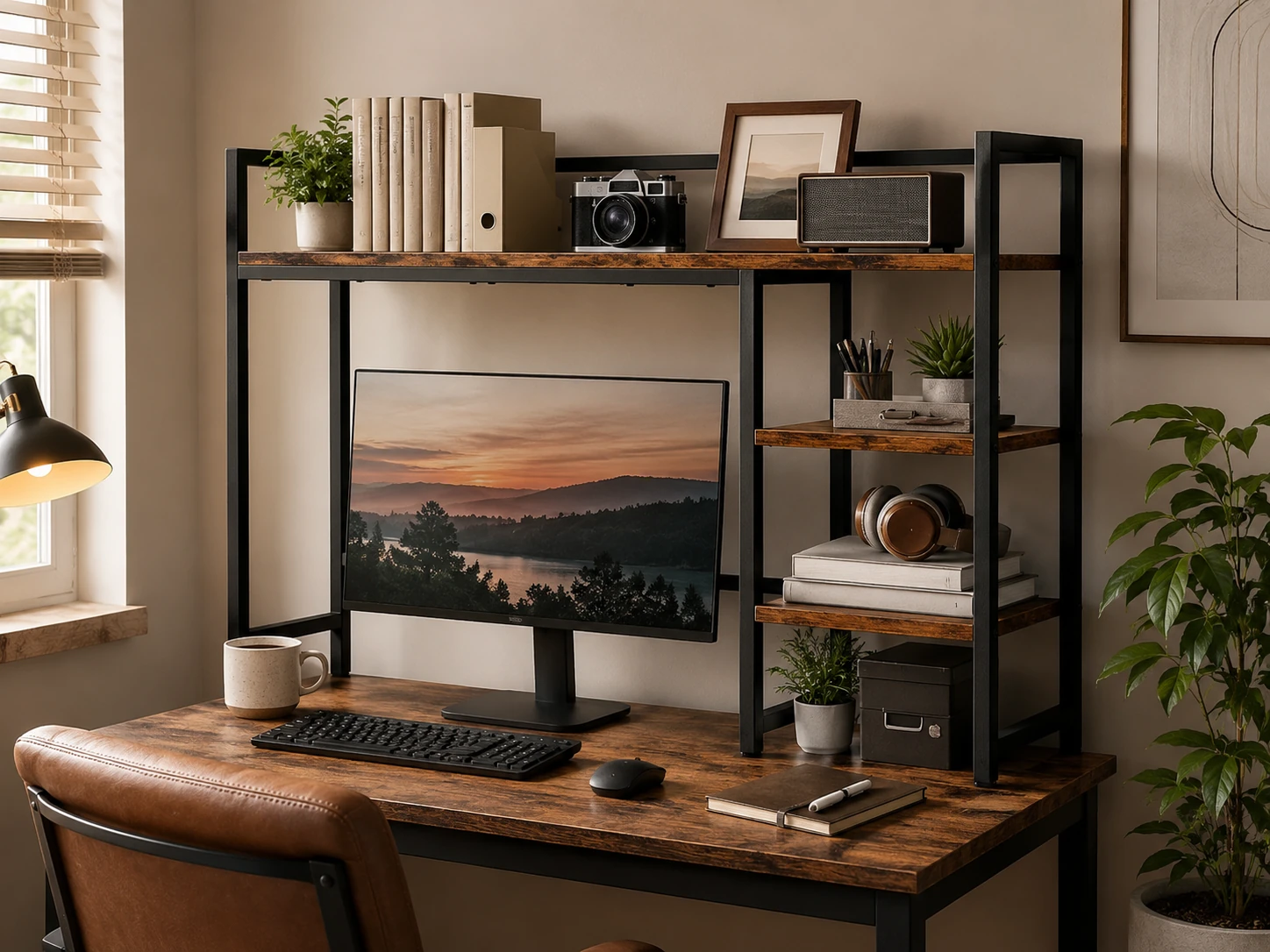 Snughome 38.6-inch 4-Tier Desk Hutch, Rustic Brown