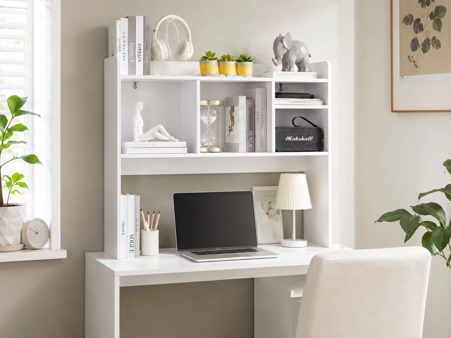 Nromant Desktop Bookshelf, 6 Shelves, 3-Tier, White