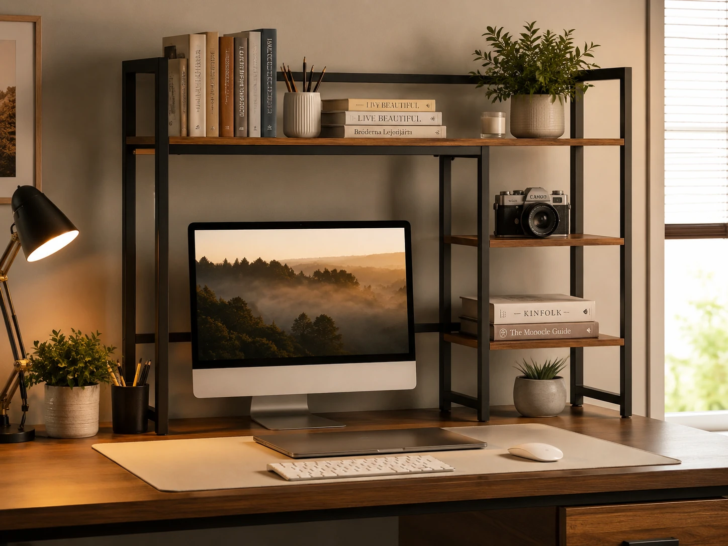 Snughome 38.6-inch 4-Tier Desk Shelf, Rustic Brown