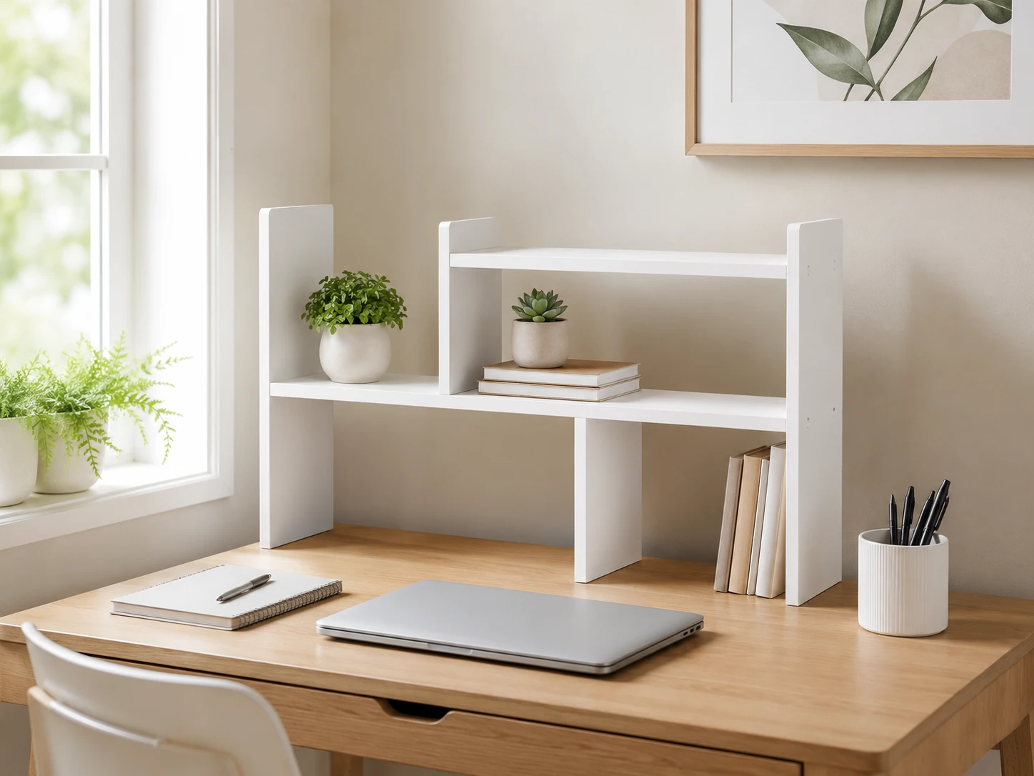 Furinno Classic Desk Organizer Hutch, 5-Shelf, White
