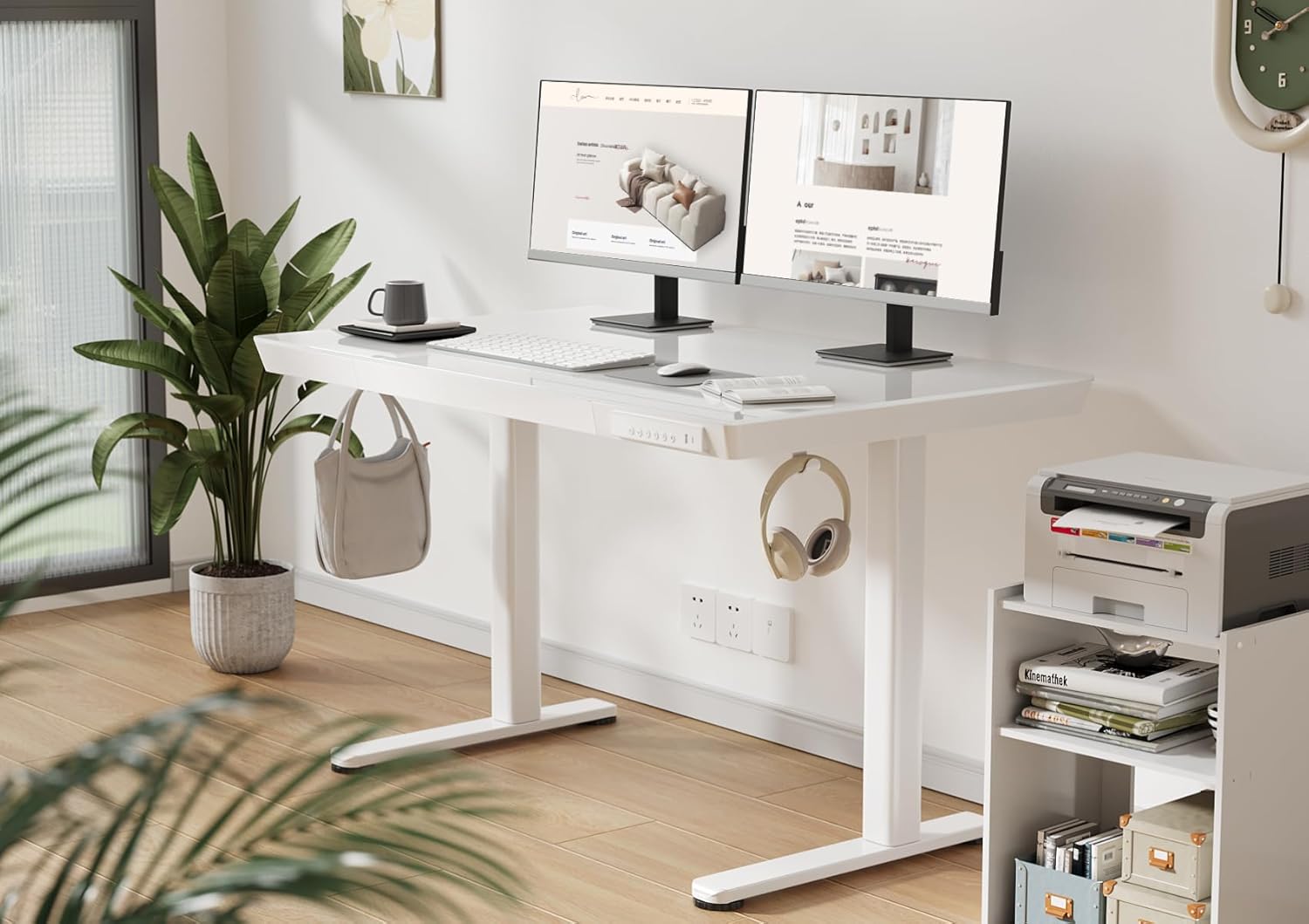 Claiks 48x24 inch Glass Standing Desk with Drawer
