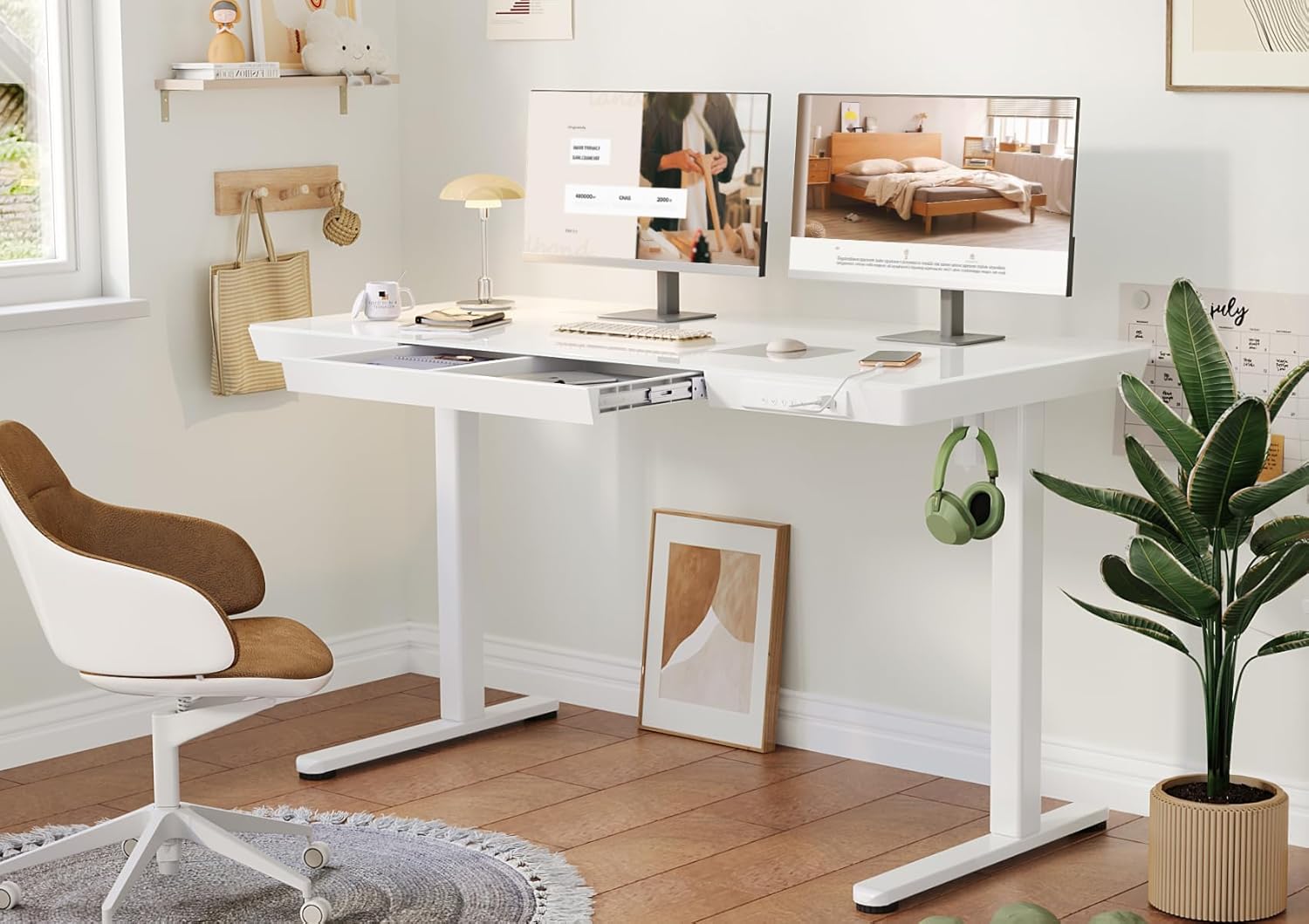 YDN 48x24 inch Glass Standing Desk Dry-Erase with Drawer