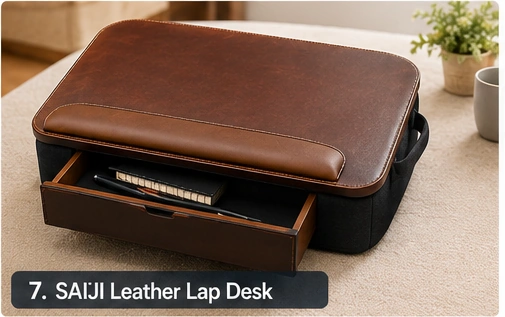 SAIJI Leather Lap Desk with Storage Drawer