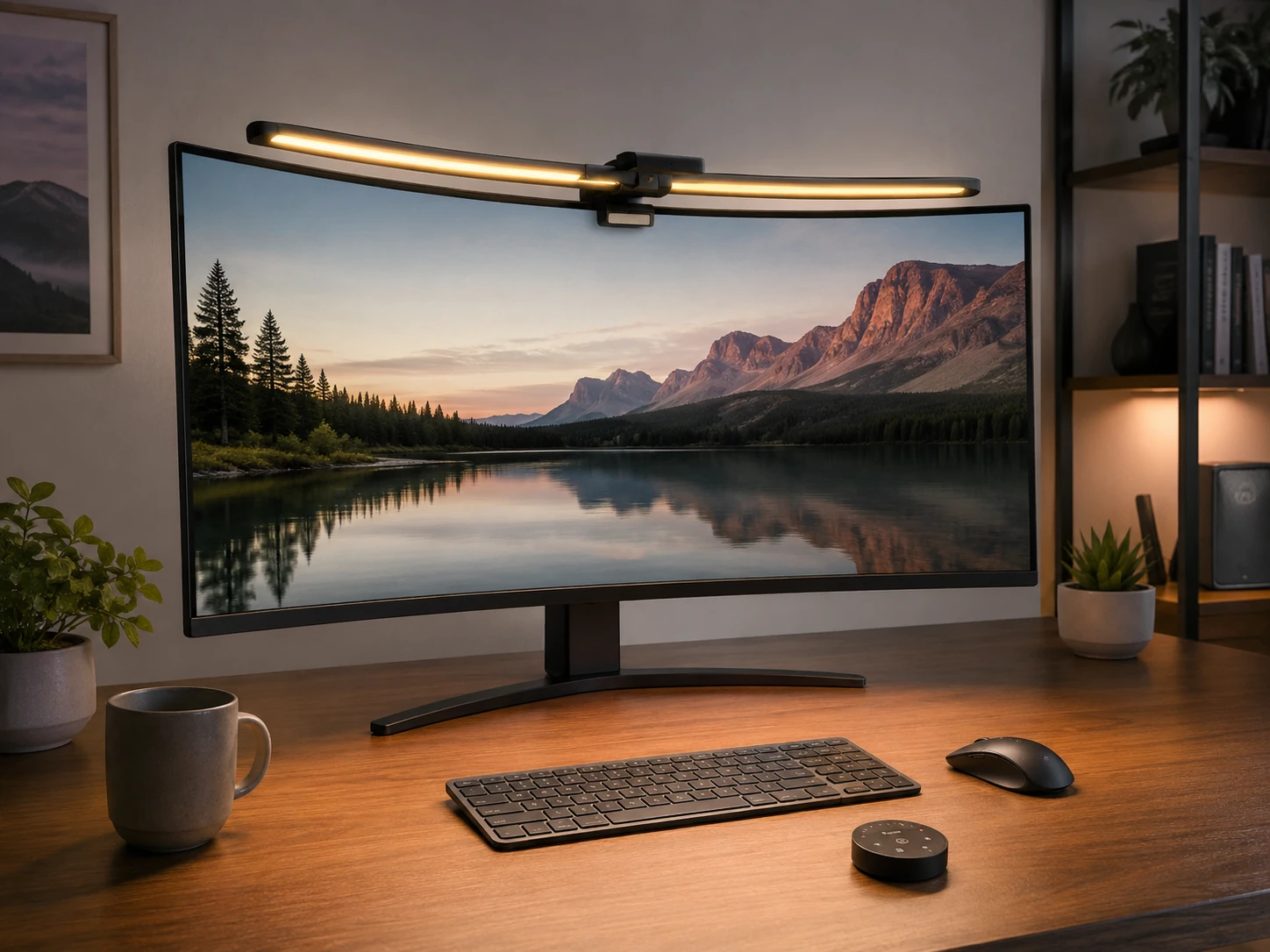 Quntis Curved Monitor Light Bar, Dual Pivoting Arms, Remote