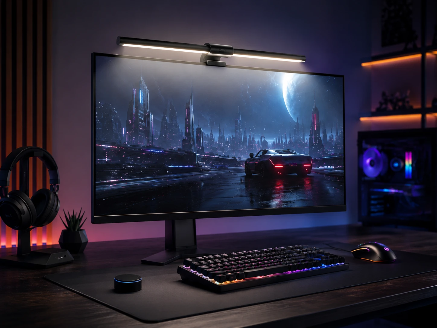Quntis Curved RGB Monitor Light Bar, Dual Head Foldable