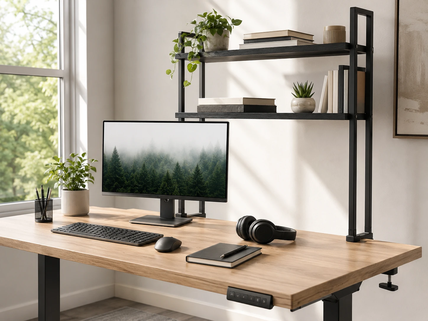 VIVO Clamp-On 13 inch Above or Below Desk 2-Tier Shelving, Engineered Wood and Alloy Steel, Sit-Stand Compatible, Black