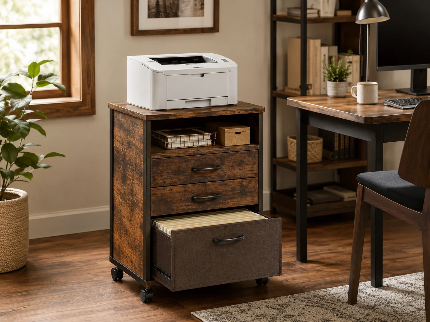 DEVAISE 3-Drawer Mobile File Cabinet, Fabric Lateral, Rolling Printer Stand