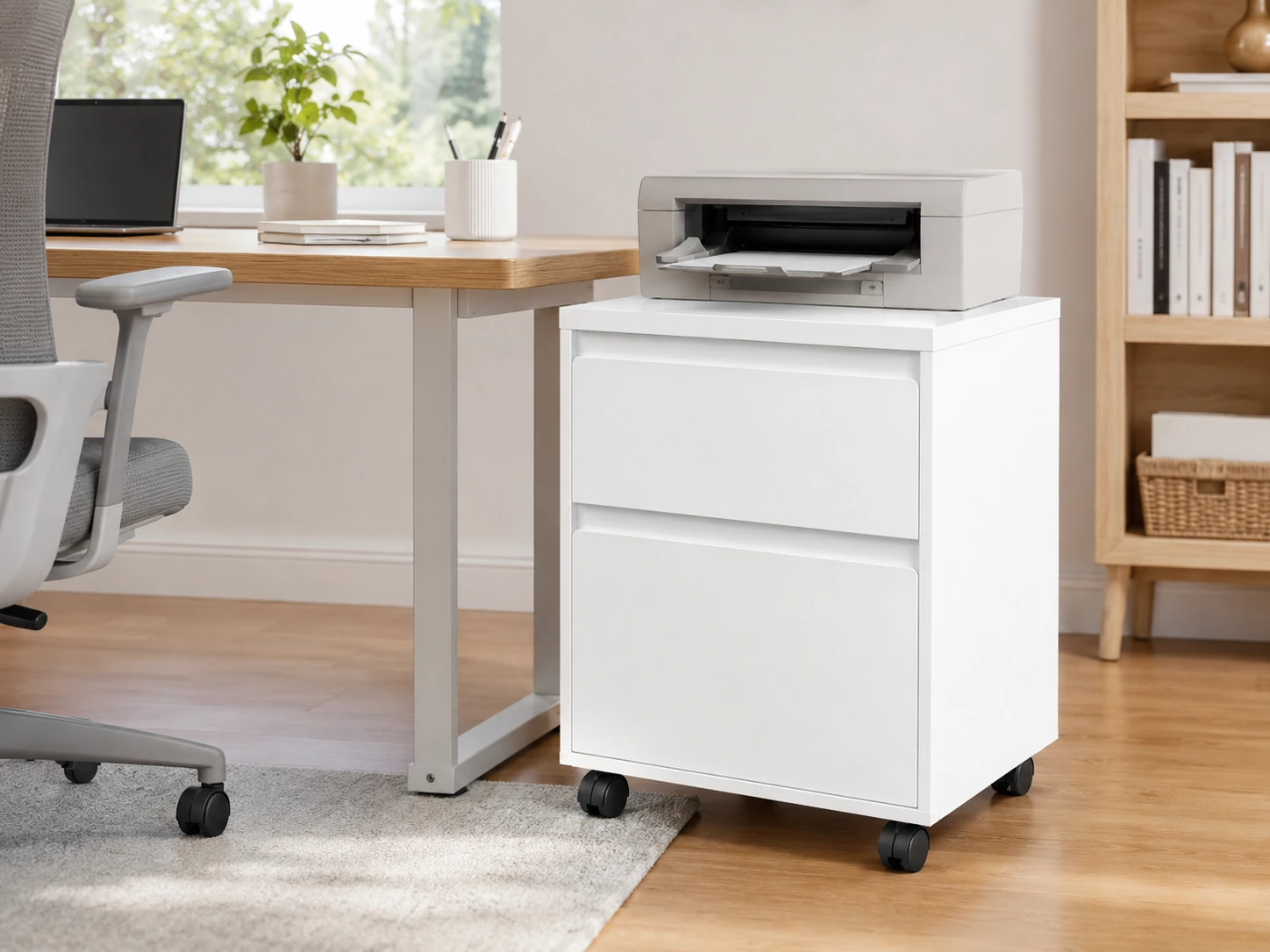 VASAGLE CUSTOS 2-Drawer Rolling Filing Cabinet, Printer Stand, A4/Letter-Size, Snow White