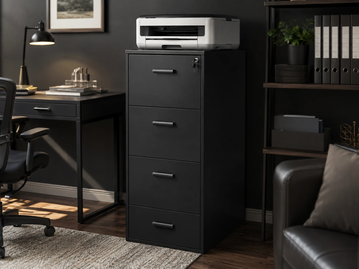 VASAGLE CUSTOS 4-Drawer Vertical File Cabinet, Printer Stand, Lockable, Ink Black