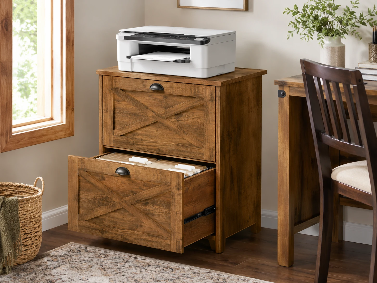 VASAGLE 2-Drawer File Cabinet, Farmhouse Style, Printer Stand, A4/Letter, Honey Brown