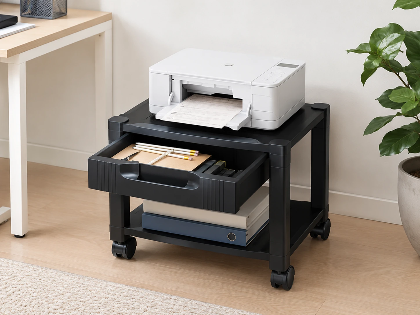 HUANUO Printer Stand with Cable Management and Storage Drawer, 2-Tier