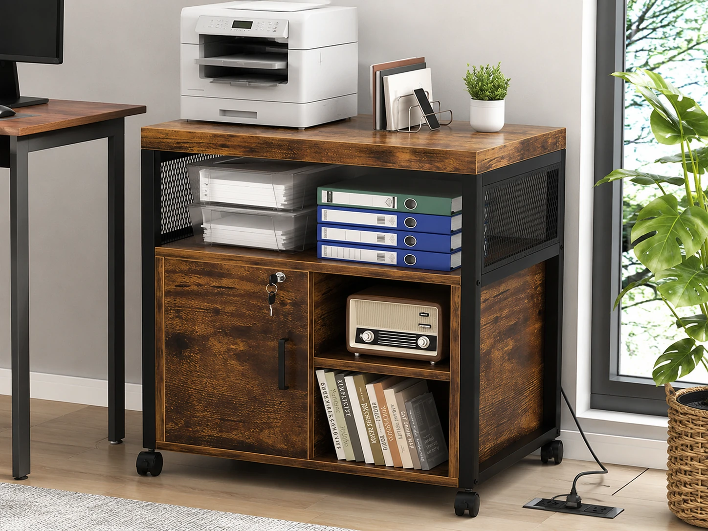 Unikito Lateral File Cabinet, Printer Stand with Power Sockets and USB Charging Ports