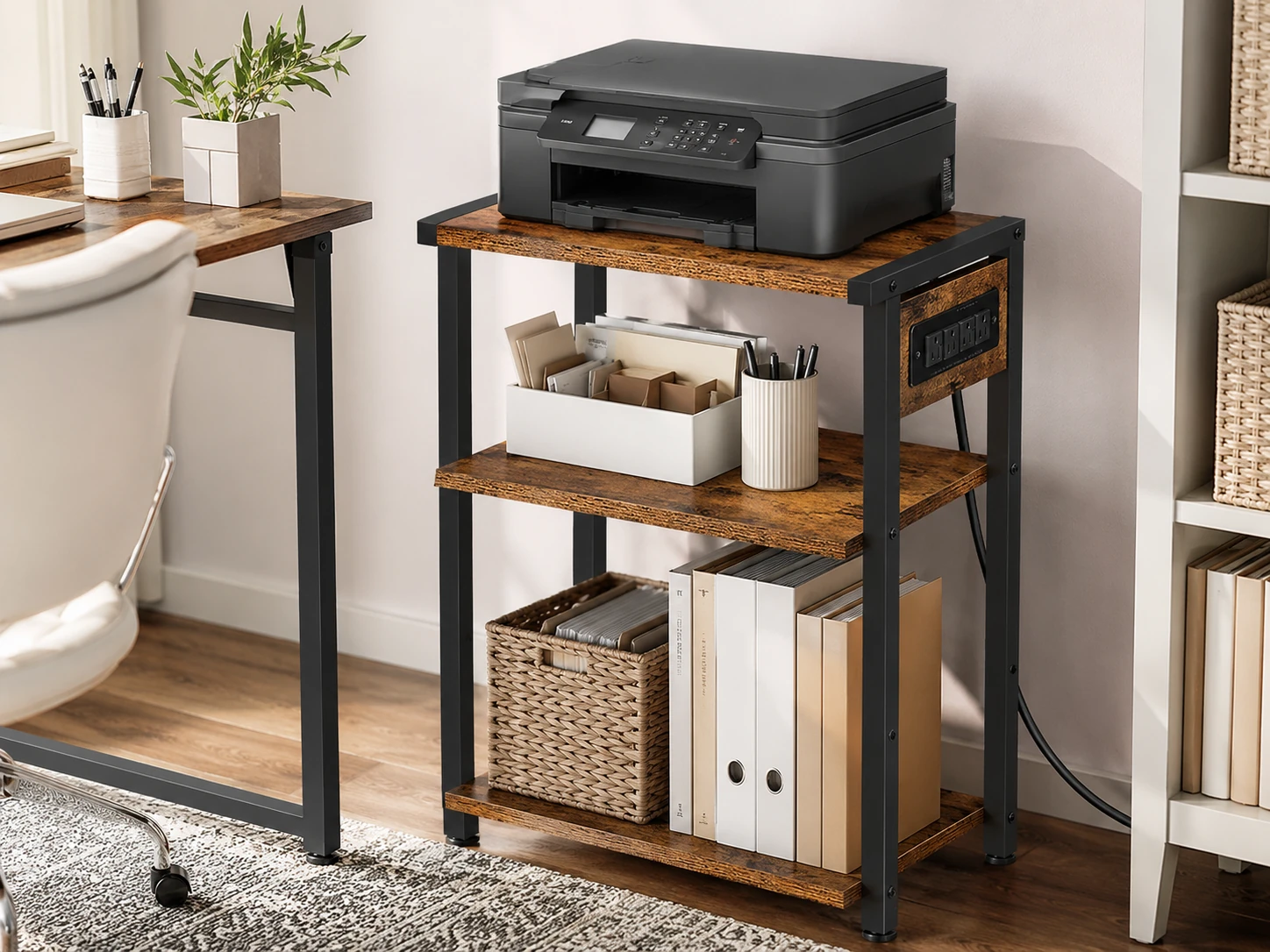 YAOHUOO 3-Tier Large Printer Stand with Power Outlet and Adjustable Shelf, 22x15