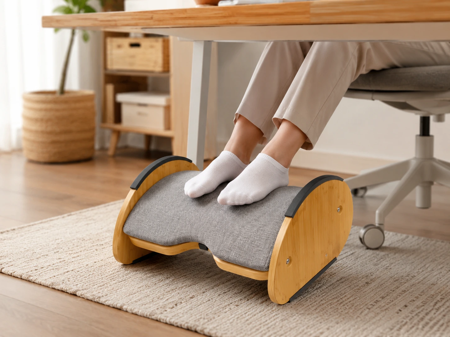 Amazer Bamboo Rocking Footrest with Cushion