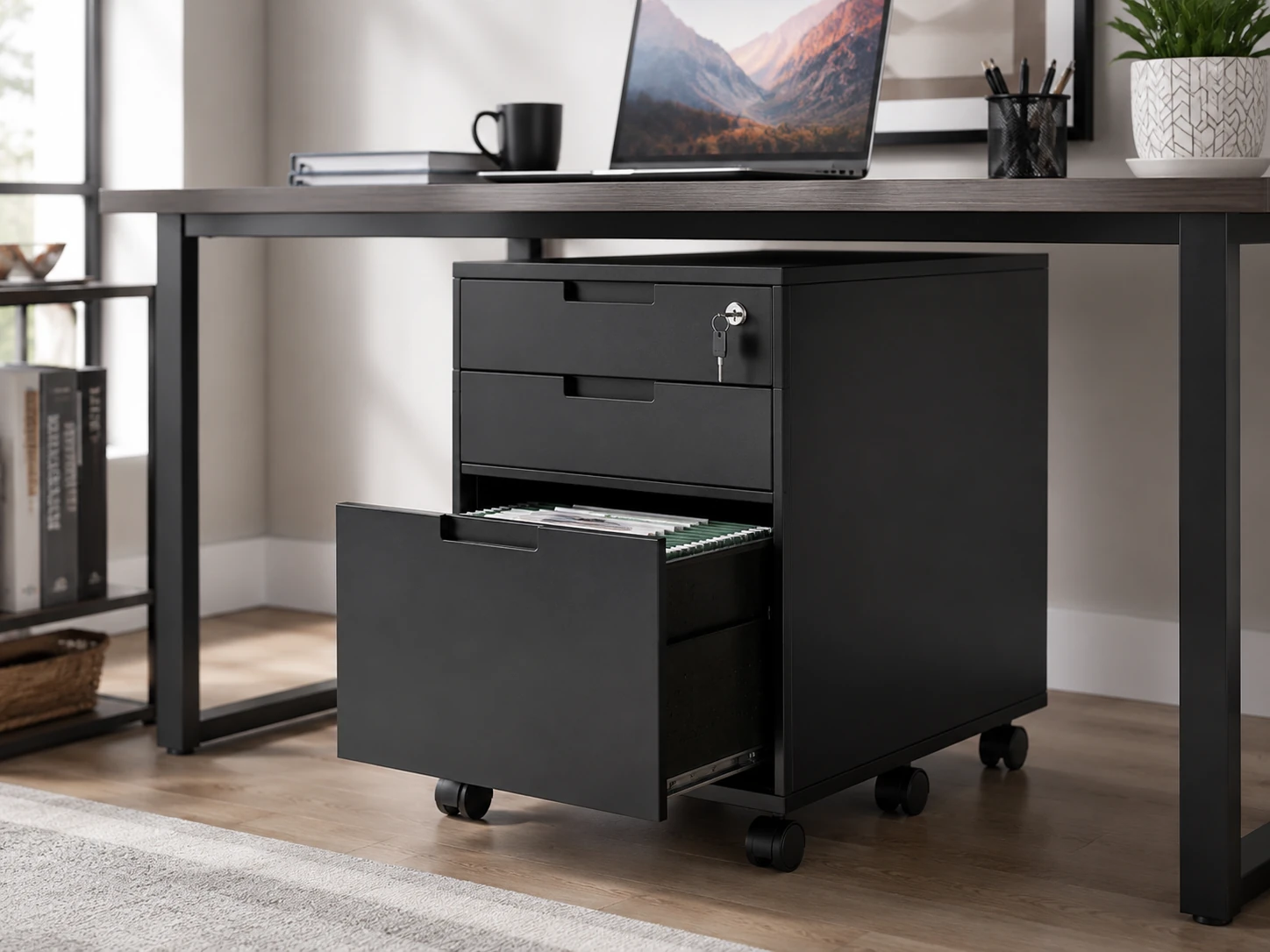 Letaya 3-Drawer Mobile File Cabinet with Lock, Under Desk Metal Filing Cabinet, 5 Wheels