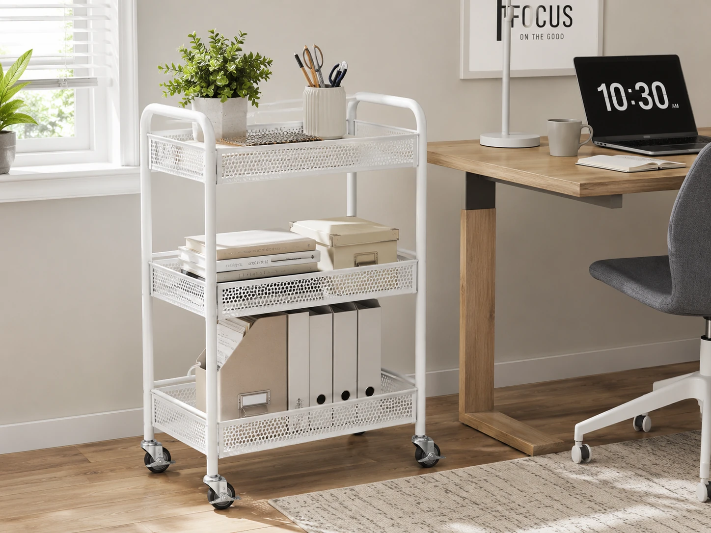 Simple Houseware 3-Tier Heavy Duty Metal Utility Rolling Cart, Alloy Steel, White