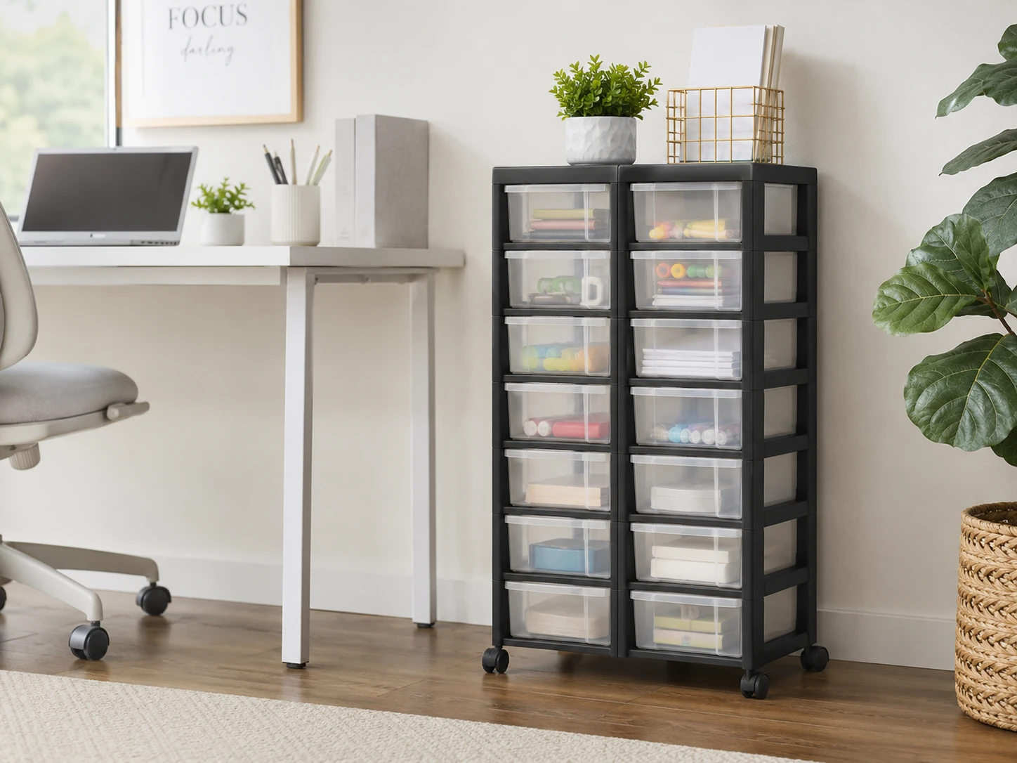 IRIS USA 10-Drawer Plastic Storage Organizer Rolling Cart, Clear Drawers, Drawer Stops, Made in USA