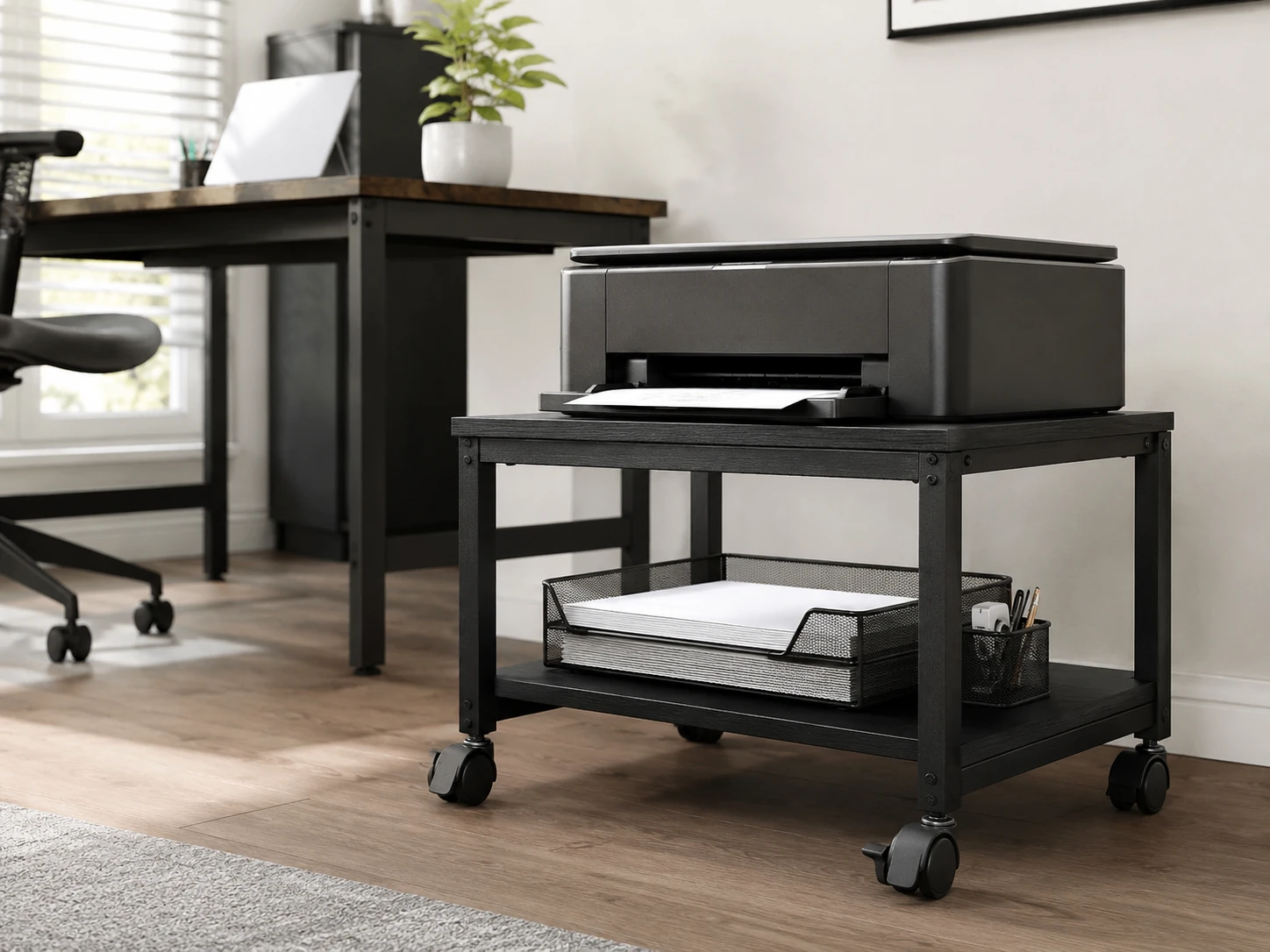 VASAGLE Industrial 2-Tier Mobile Cart, 15.7 x 13.4 inches, 99 lbs Capacity, Ebony Black