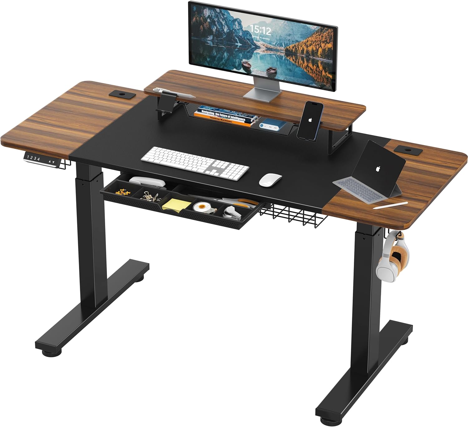 SHW 62 inch Standing Desk with Monitor Riser