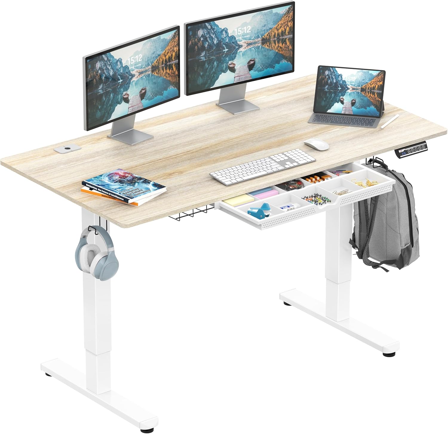 SHW 55 inch Electric Standing Desk with Drawer