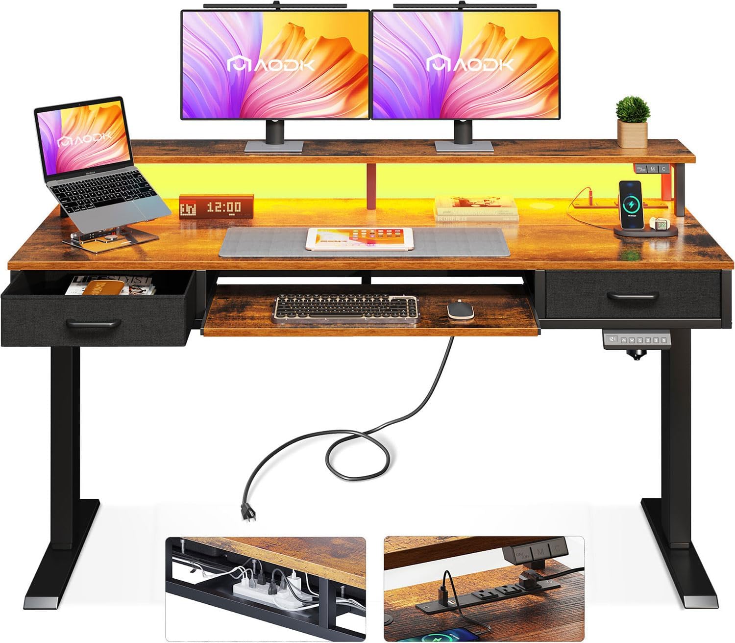 AODK 55 inch LED Gaming Standing Desk with Charging