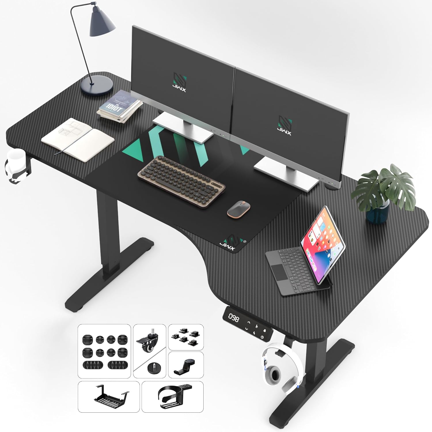 JWX L-Shaped Gaming Standing Desk Dual Motor