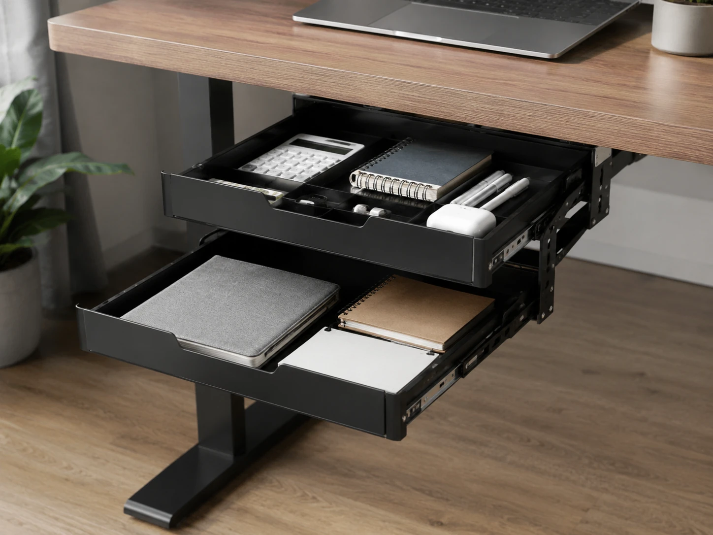 Mofangtech Dual-Tier Under Desk Drawer, 2 Layers, 15.3 x 9.8 x 5.1 inches, Metal, Black