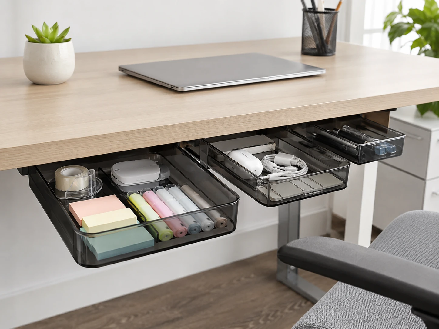 SVNNELP Under Desk Drawer 3-Pack (Large, Medium, Small), Slide Out, Clear Black