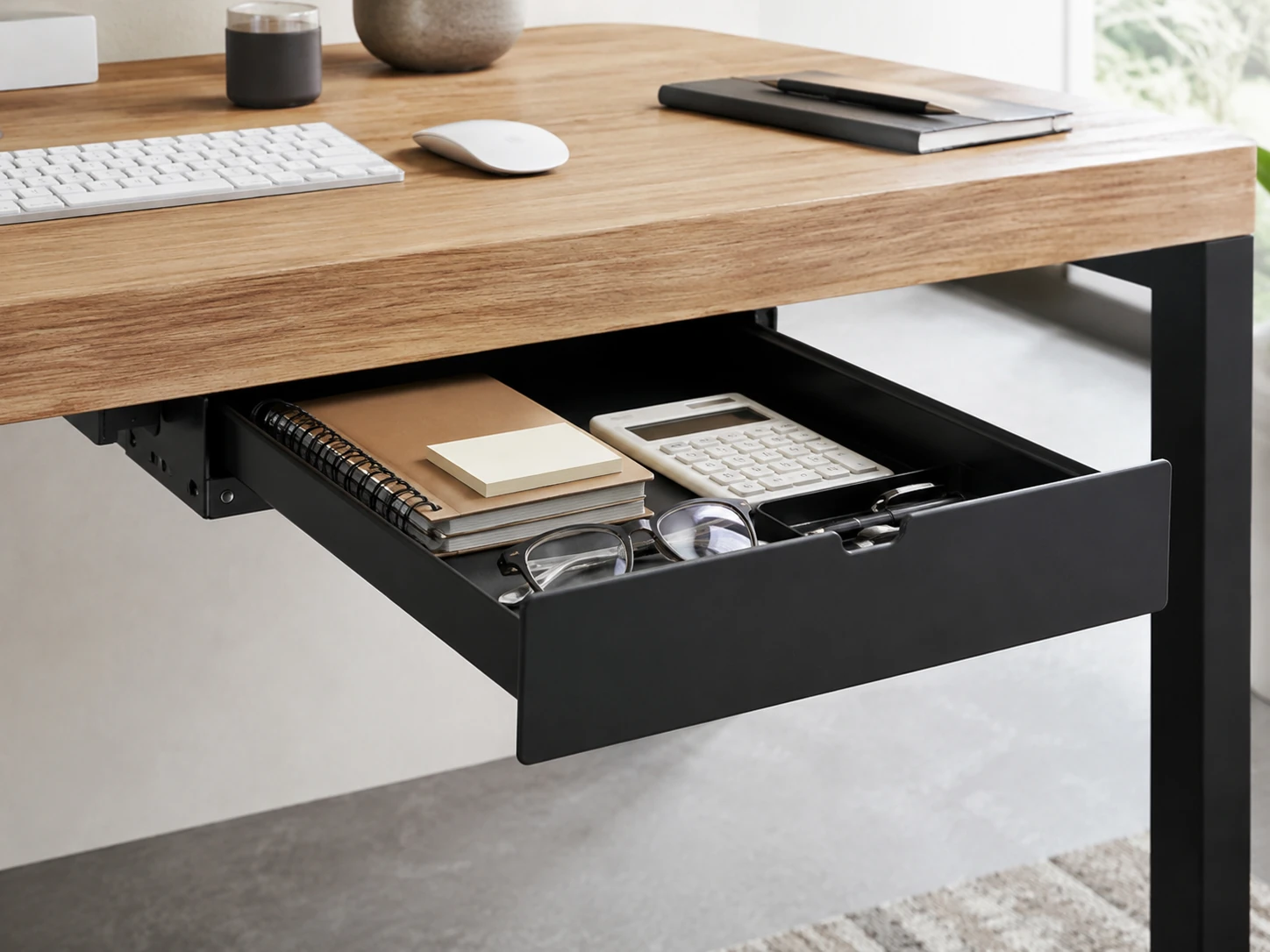 UNITEDPOWER Under Desk Drawer Storage, Pull-Out Hidden Counter Drawer, Metal, Black