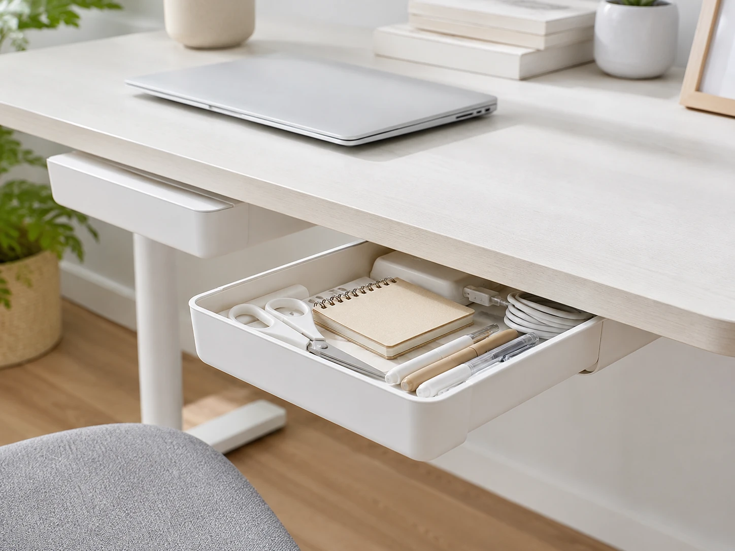 YOOUSOO 2-Pack Under Desk Storage Drawer, Hidden Slide Out, Self-Adhesive, White