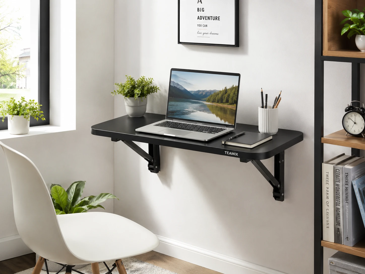 TEAMIX Wall Mounted Folding Table, 23.6 x 11.8 inch, 80 lbs, Heavy-Duty Brackets, Black