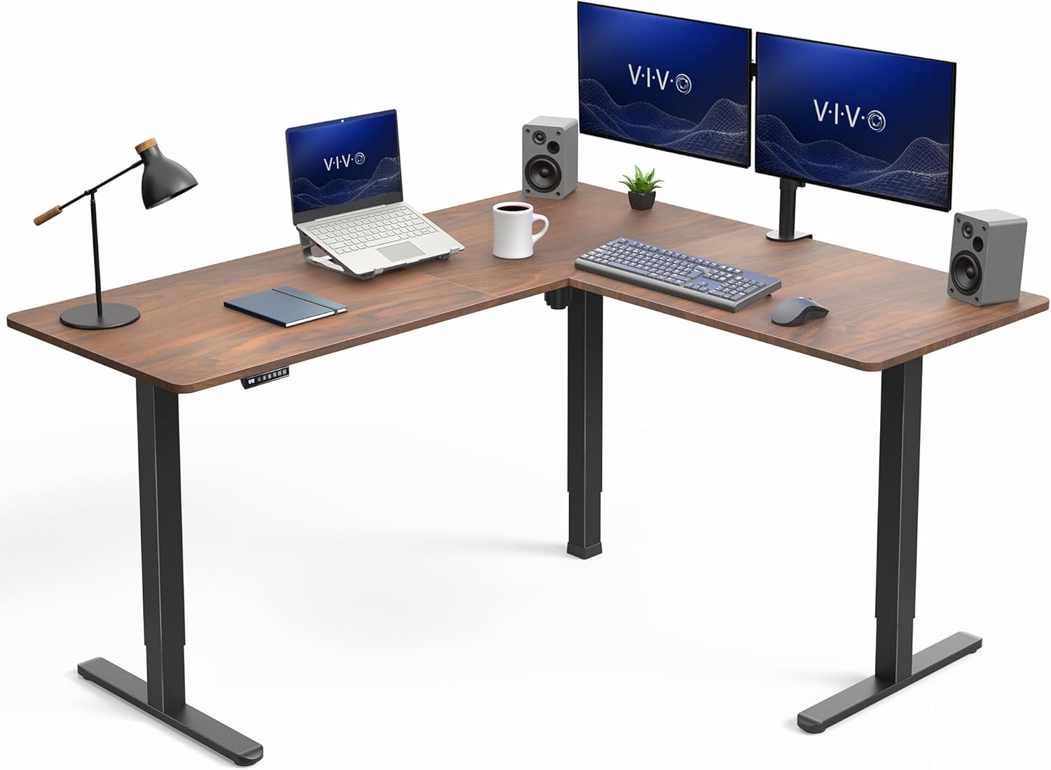 VIVO L-Shaped 63x55 inch Dark Walnut Standing Desk
