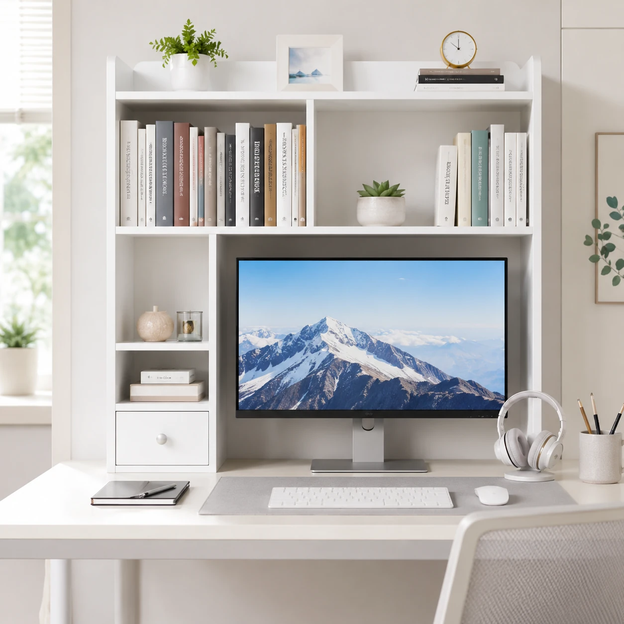 ChooChoo Desktop Bookshelf with Drawer, White, 36.4-inch