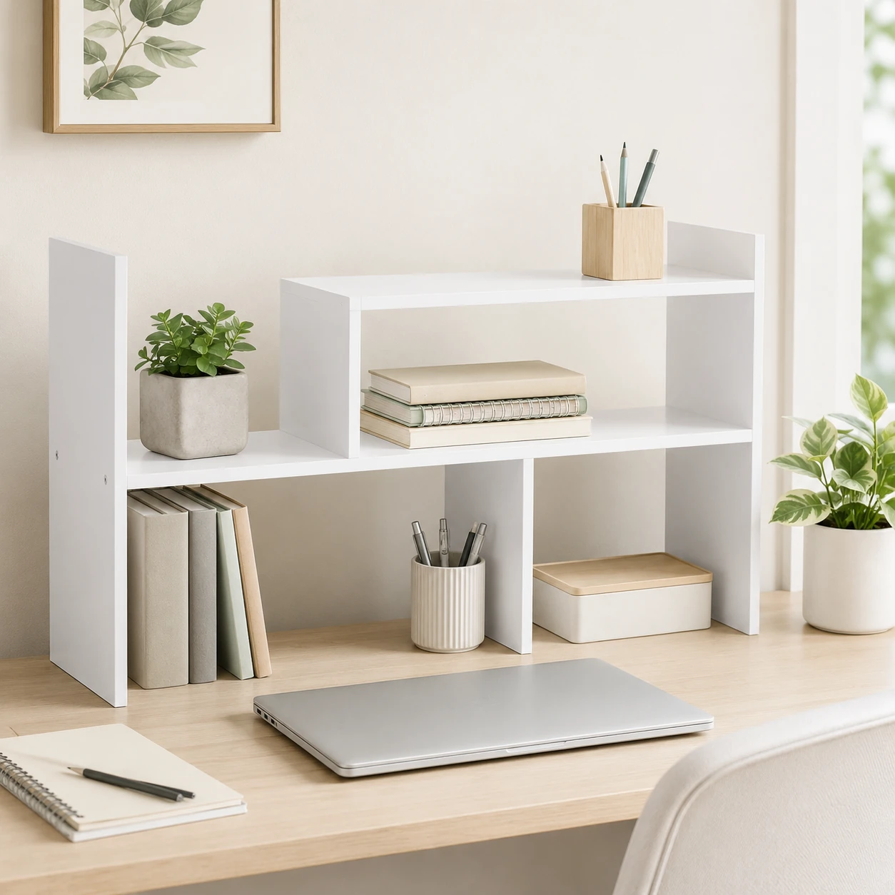 Furinno Classic Desk Organizer Hutch, 5-Shelf, White