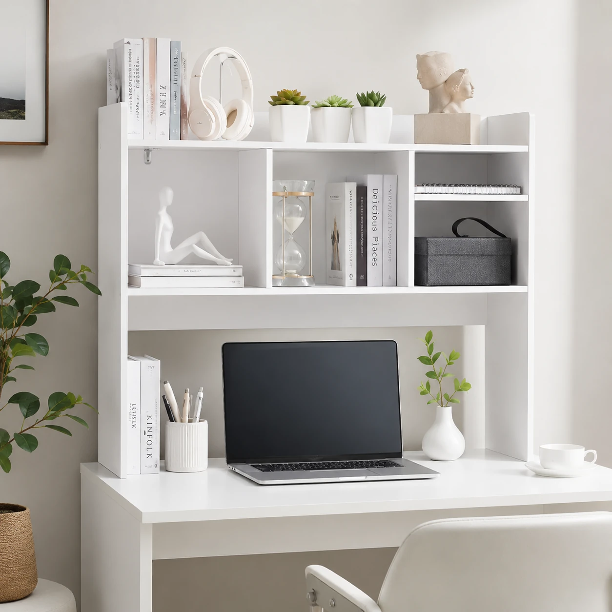 Nromant Desktop Bookshelf, 6 Shelves, 3-Tier, White