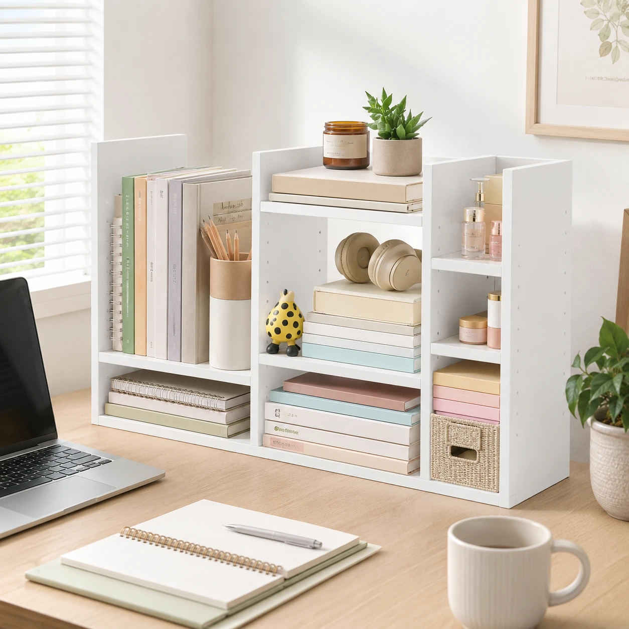 NUTIKAS Adjustable Desk Shelf Organizer, 3-Shelf, White