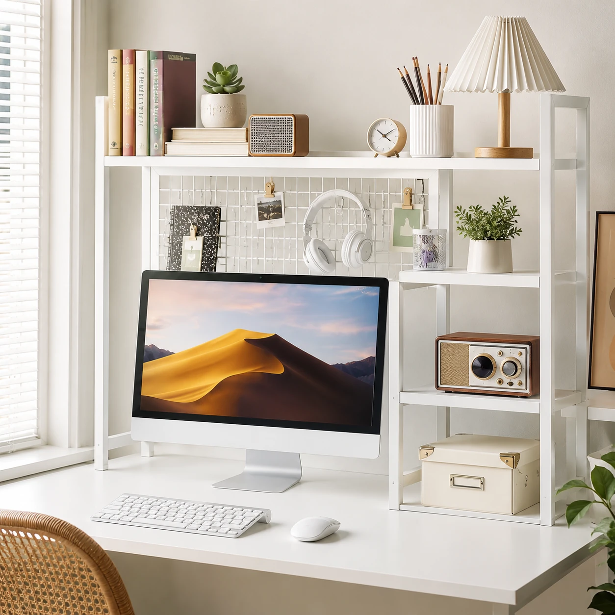 Snughome 38.6-inch Desk Shelf with Pegboard, White