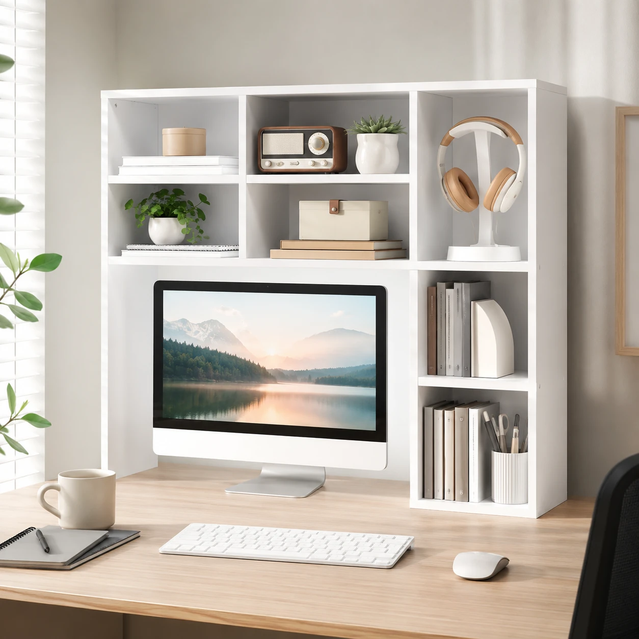 Tangkula Desktop Bookshelf, 7 Cubes, 3 Adjustable Shelves, White