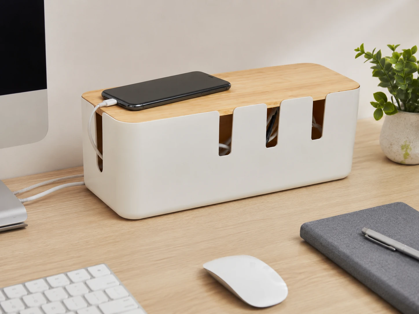Baskiss Wooden Lid Cable Management Box