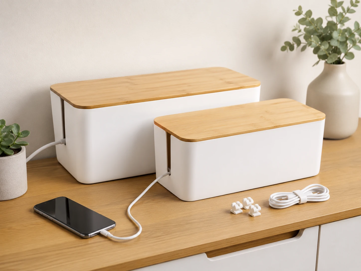 OSPNIEEK 2-Pack Bamboo Cable Box