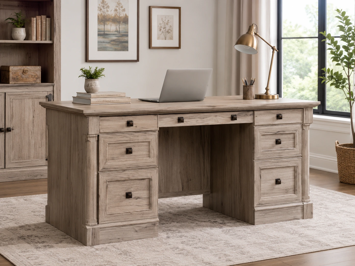 Sauder Palladia Executive Desk Vintage Oak Finish