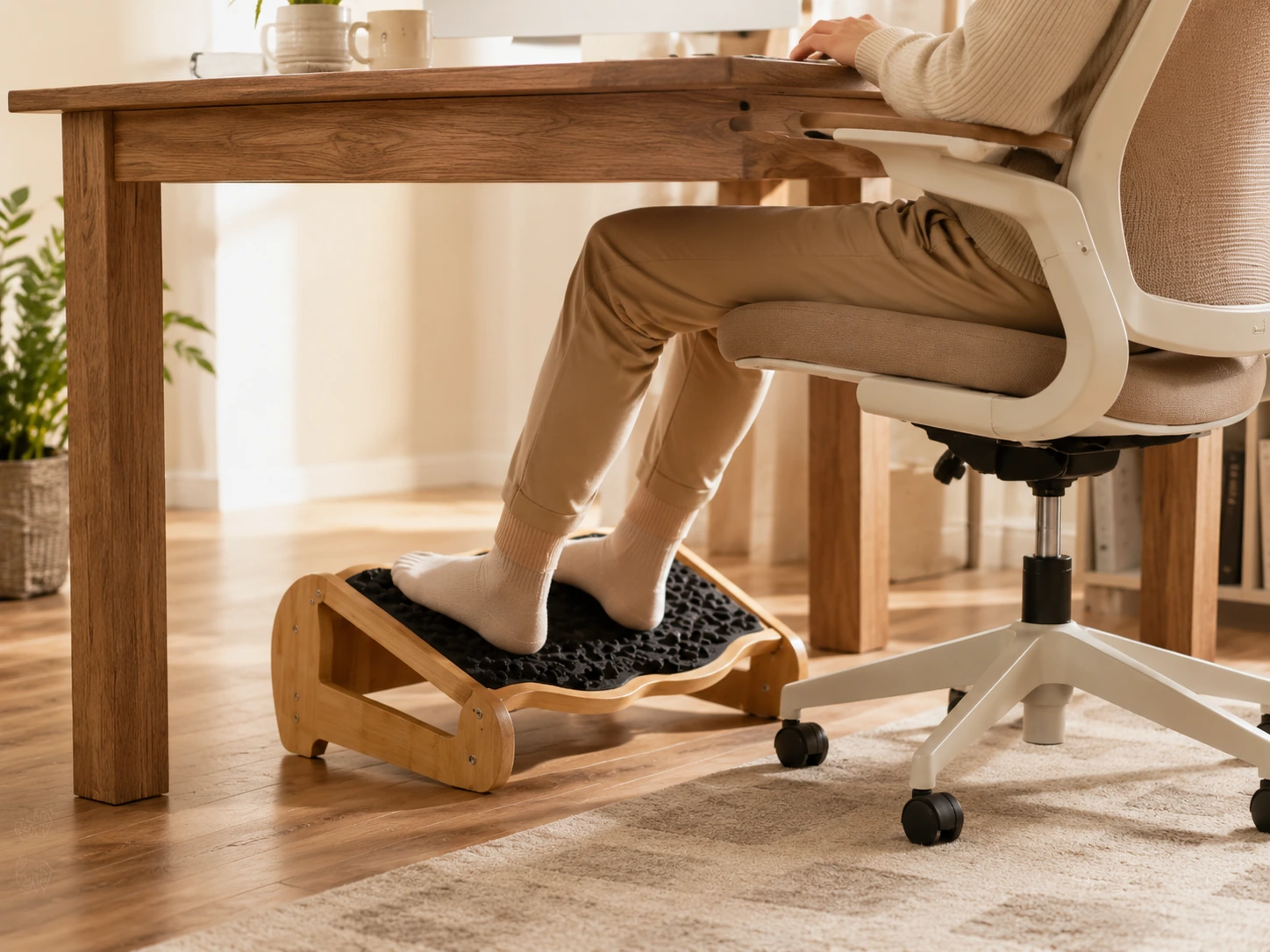 HUANUO Bamboo Under Desk Footrest